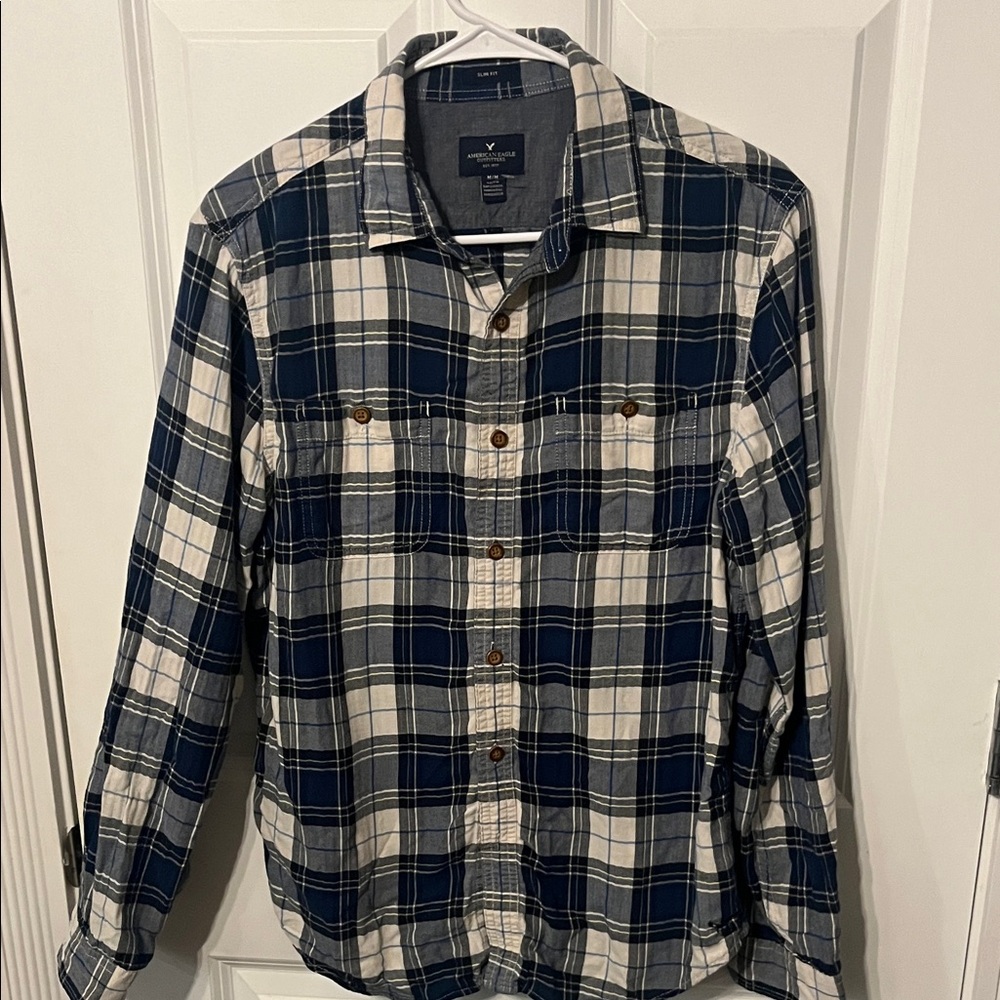 American Eagle Outfitters Blue and White Checkered Shirt